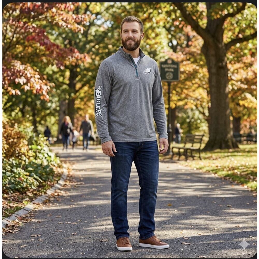 Phila Eagles NFL Team Apparel 1/4 Zip Gray Lightweight Performance Pullover M